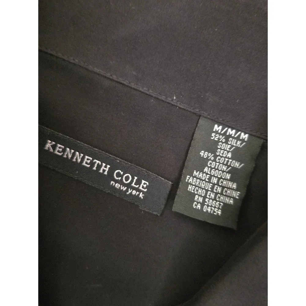 Kenneth Cole‎ New York Mens Silk Cotton Blend Dress Shirt Black Hidden Button M